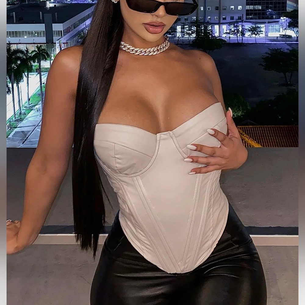 Faux Leather Corset Top - Nude - Small